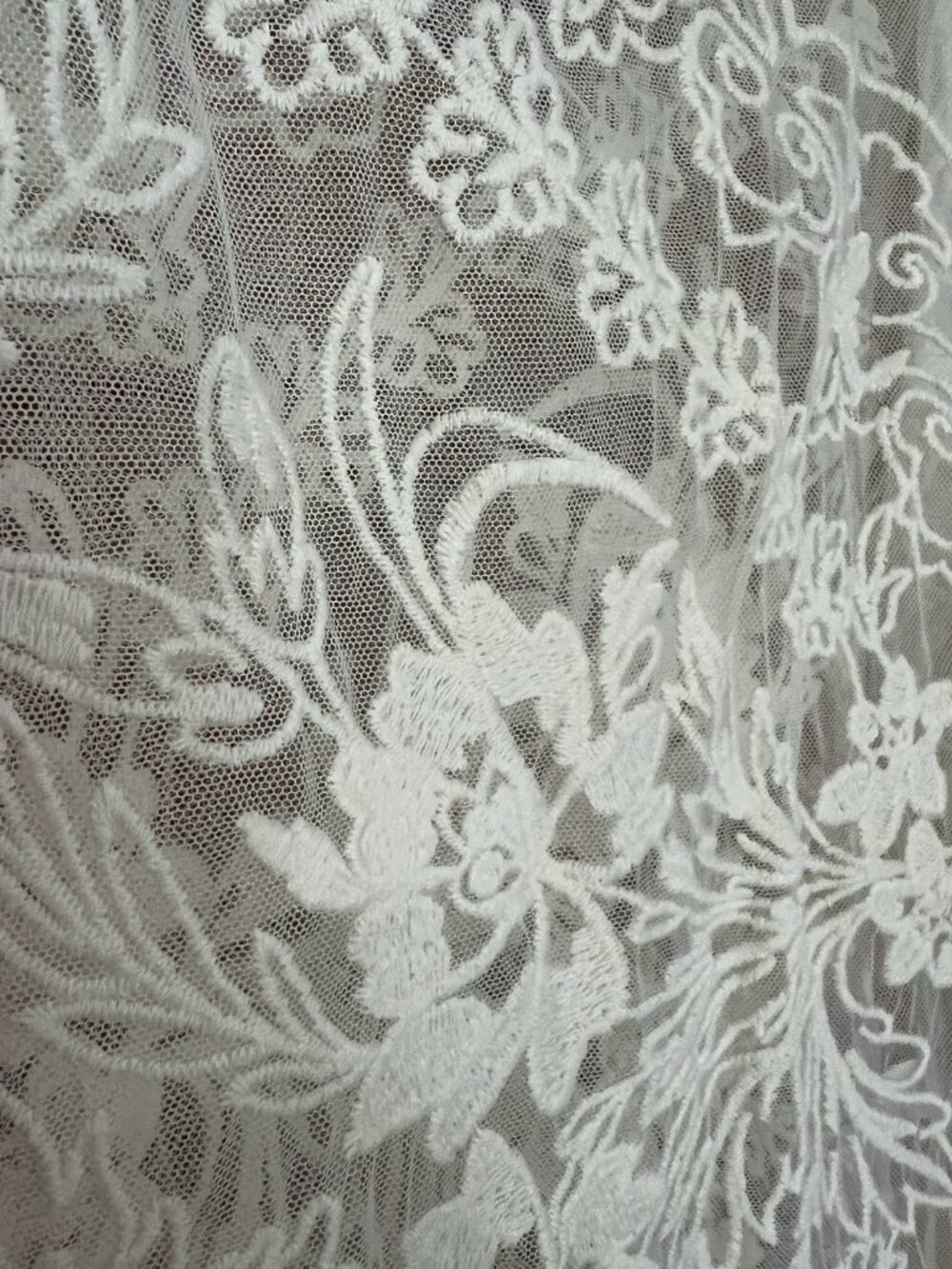 Veveret White Embroidered Mesh Top Size L Sheer Floral Lace Cottagecore Romantic - Picture 4 of 4